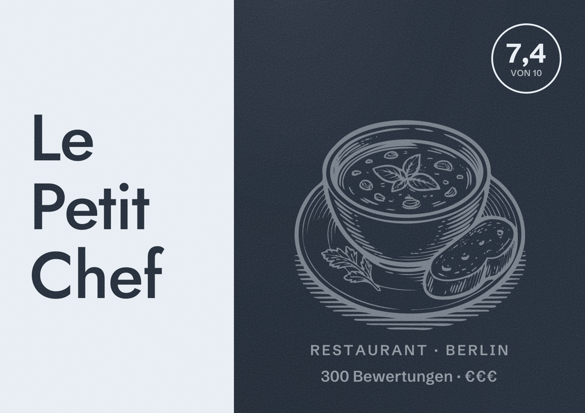 Illustriertes Poster von Le Petit Chef, Restaurant in Berlin: Bewertung 7,4 von 10 aus 300 Bewertungen, Preisniveau €€€