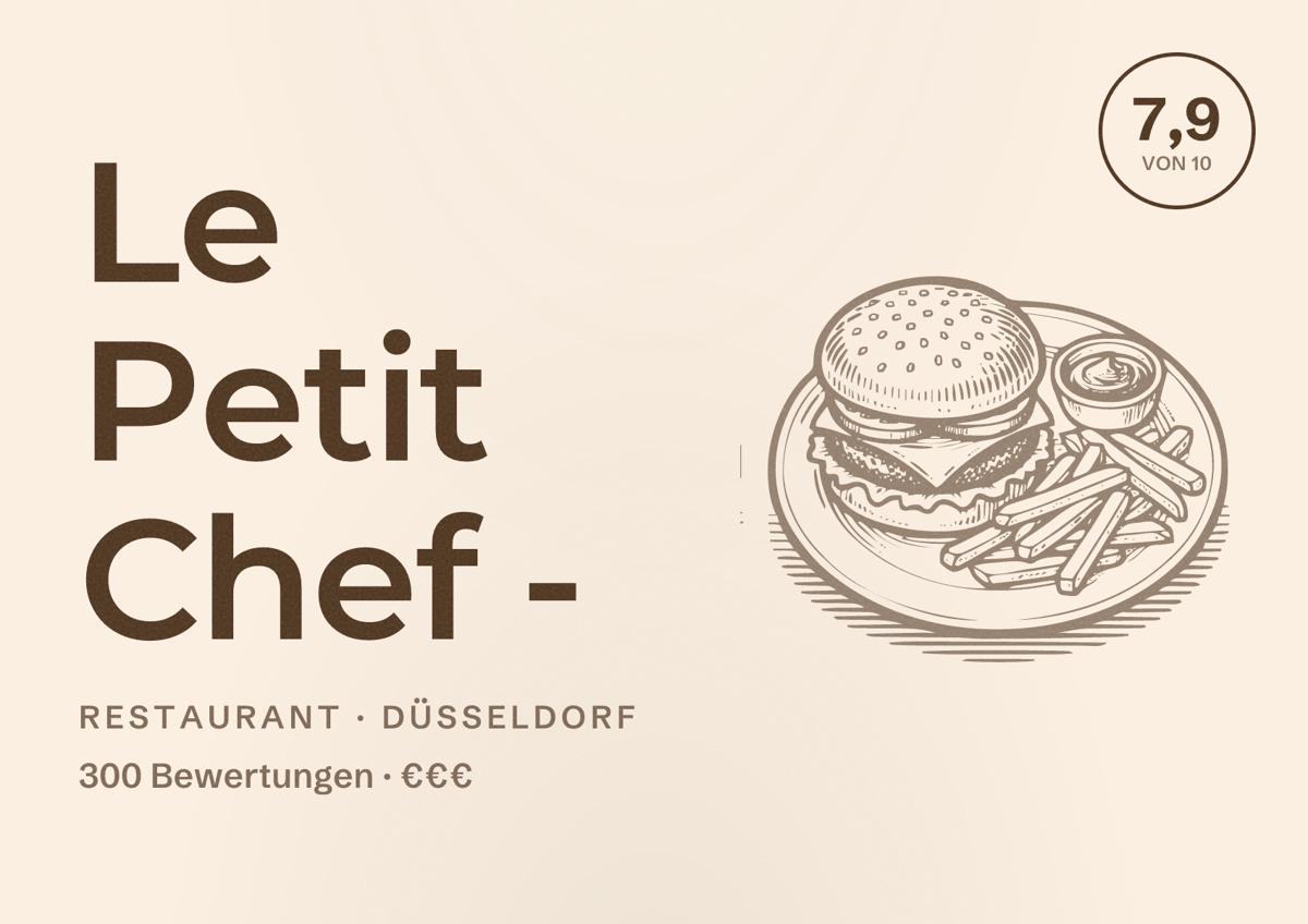 Illustriertes Poster von Le Petit Chef -, Restaurant in Düsseldorf: Bewertung 7,9 von 10 aus 300 Bewertungen, Preisniveau €€€