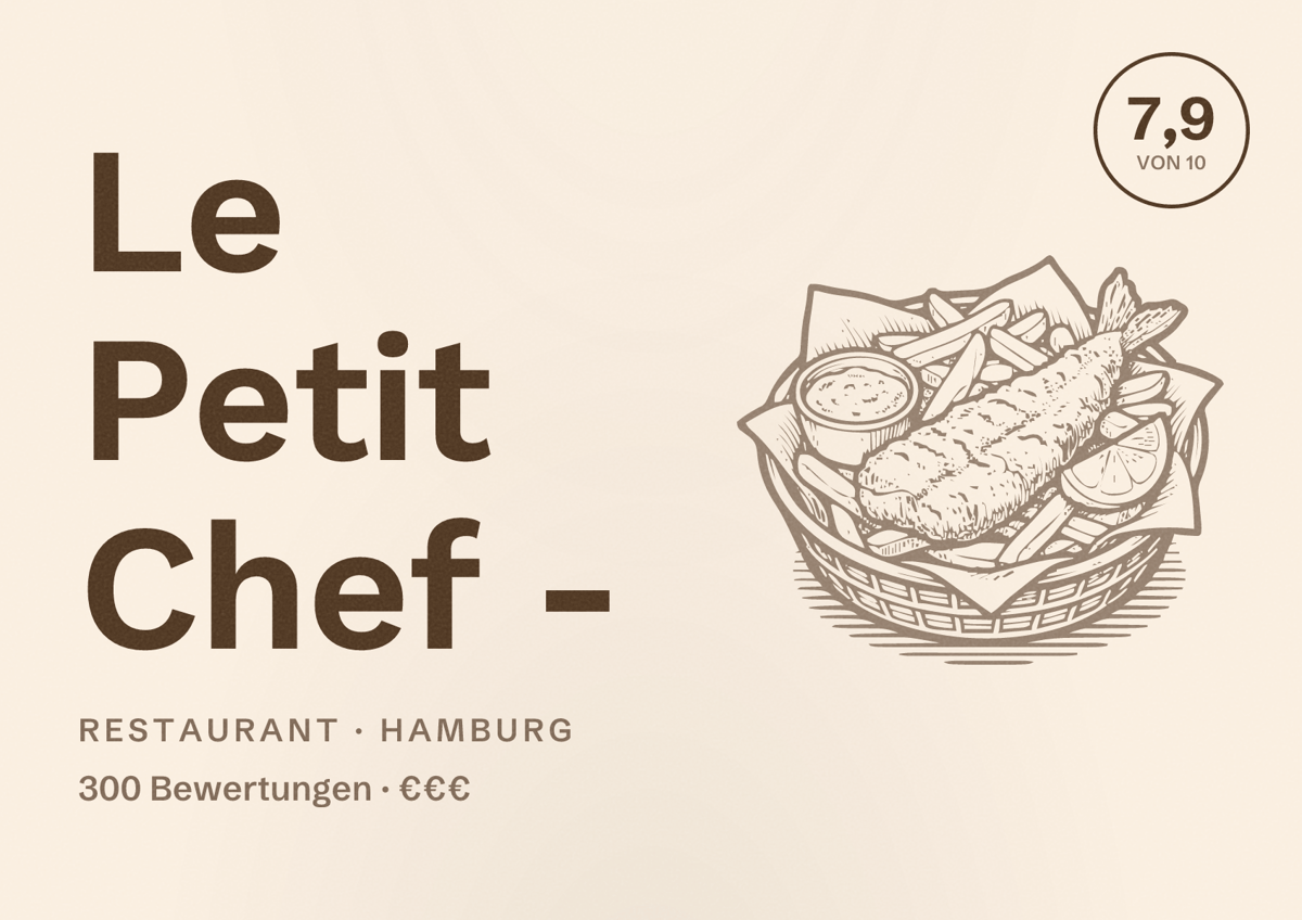 Illustriertes Poster von Le Petit Chef -, Restaurant in Hamburg: Bewertung 7,9 von 10 aus 300 Bewertungen, Preisniveau €€€