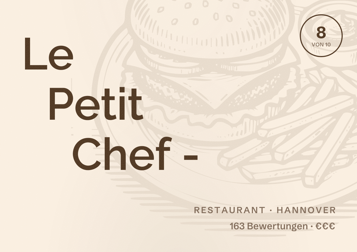 Illustriertes Poster von Le Petit Chef -, Restaurant in Hannover: Bewertung 8 von 10 aus 163 Bewertungen, Preisniveau €€€