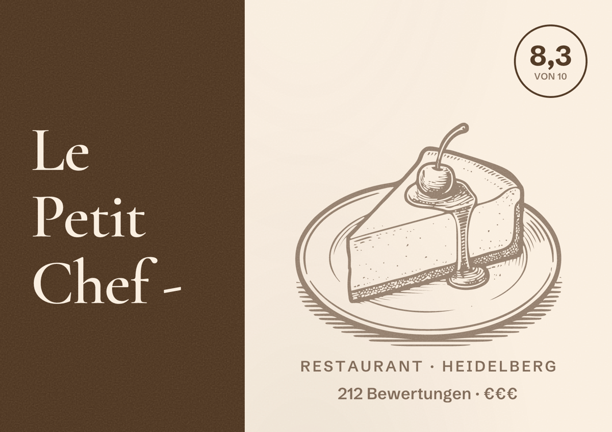 Illustriertes Poster von Le Petit Chef -, Restaurant in Heidelberg: Bewertung 8,3 von 10 aus 212 Bewertungen, Preisniveau €€€