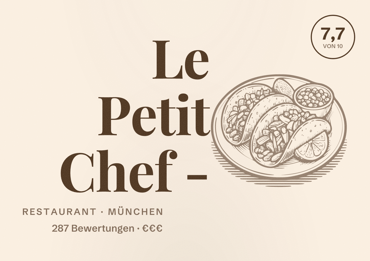 Illustriertes Poster von Le Petit Chef -, Restaurant in München: Bewertung 7,7 von 10 aus 287 Bewertungen, Preisniveau €€€