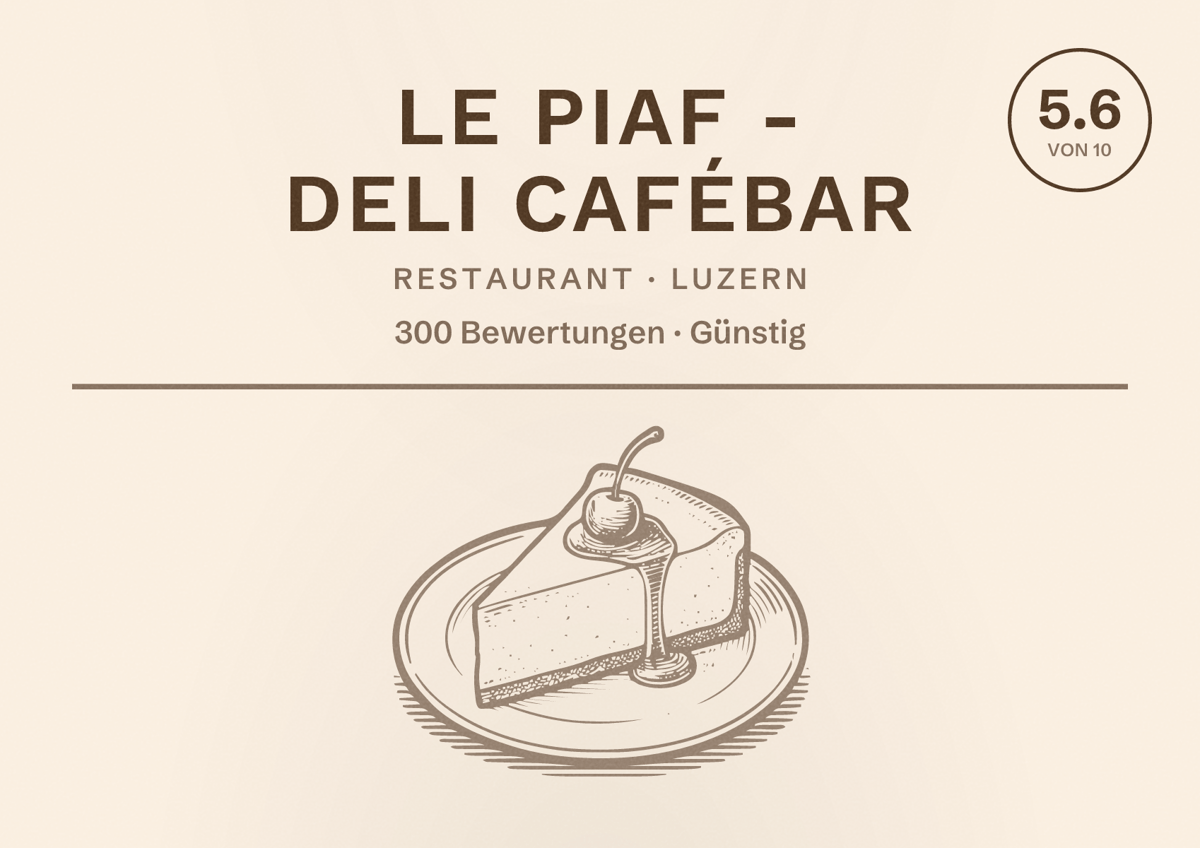 Illustriertes Poster von Le Piaf - Deli Cafébar, Restaurant in Luzern: Bewertung 5.6 von 10 aus 300 Bewertungen, Preisniveau Günstig