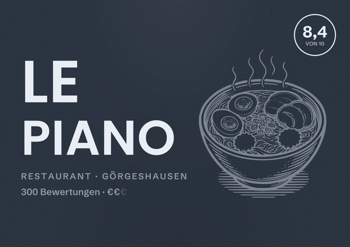 Illustriertes Poster von Le Piano, Restaurant in Görgeshausen: Bewertung 8,4 von 10 aus 300 Bewertungen, Preisniveau €€