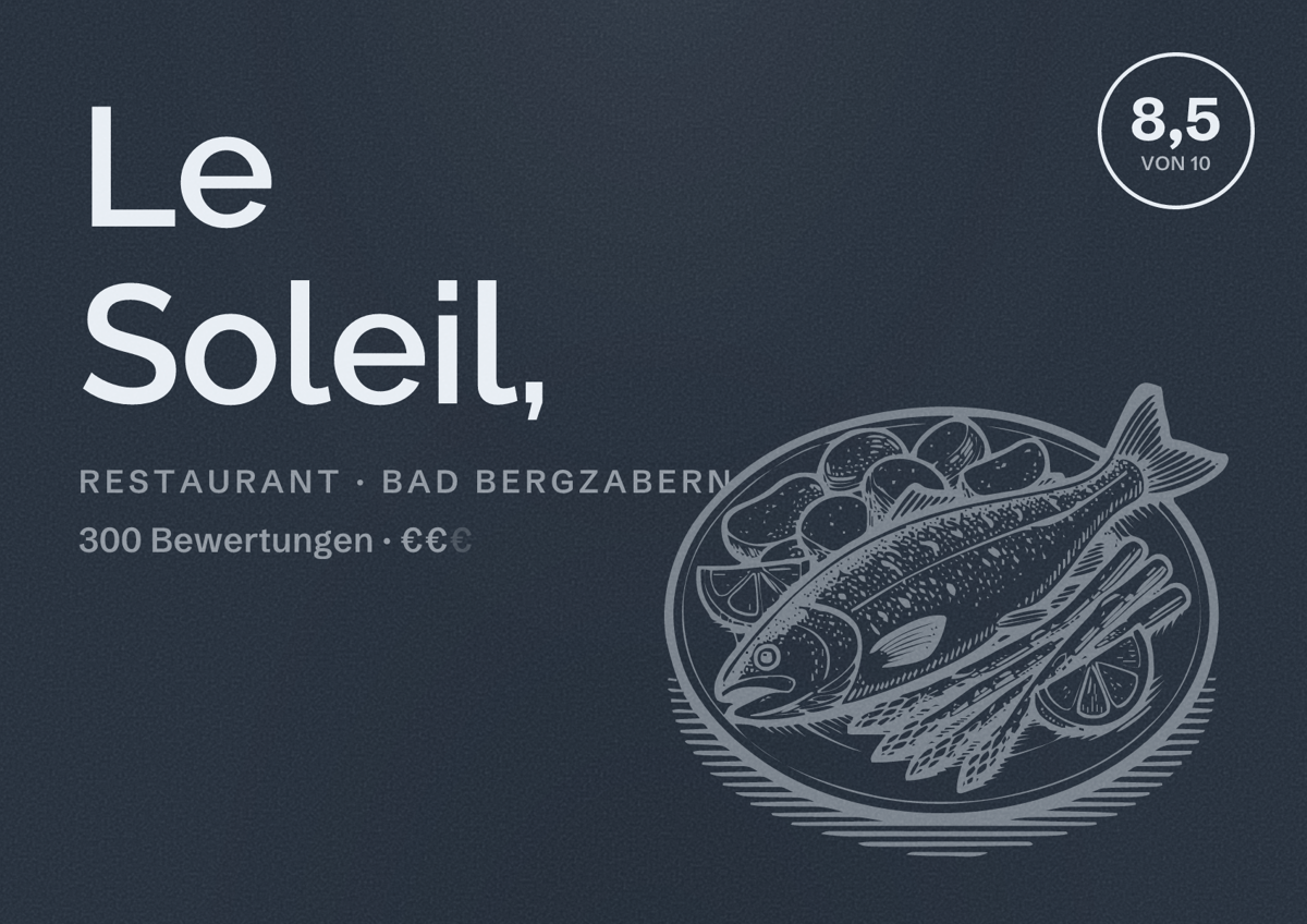Illustriertes Poster von Le Soleil,, Restaurant in Bad Bergzabern: Bewertung 8,5 von 10 aus 300 Bewertungen, Preisniveau €€