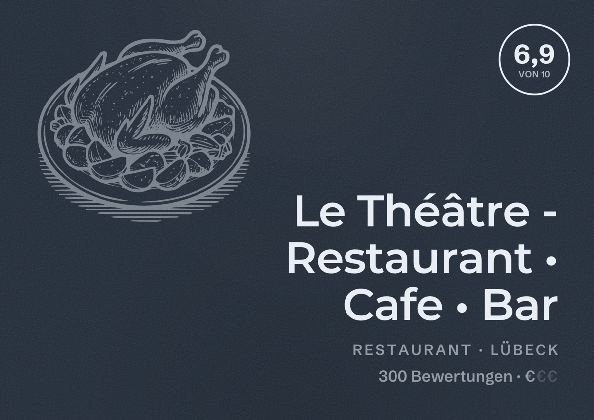Illustriertes Poster von Le Théâtre - Restaurant • Cafe • Bar, Restaurant in Lübeck: Bewertung 6,9 von 10 aus 300 Bewertungen, Preisniveau €