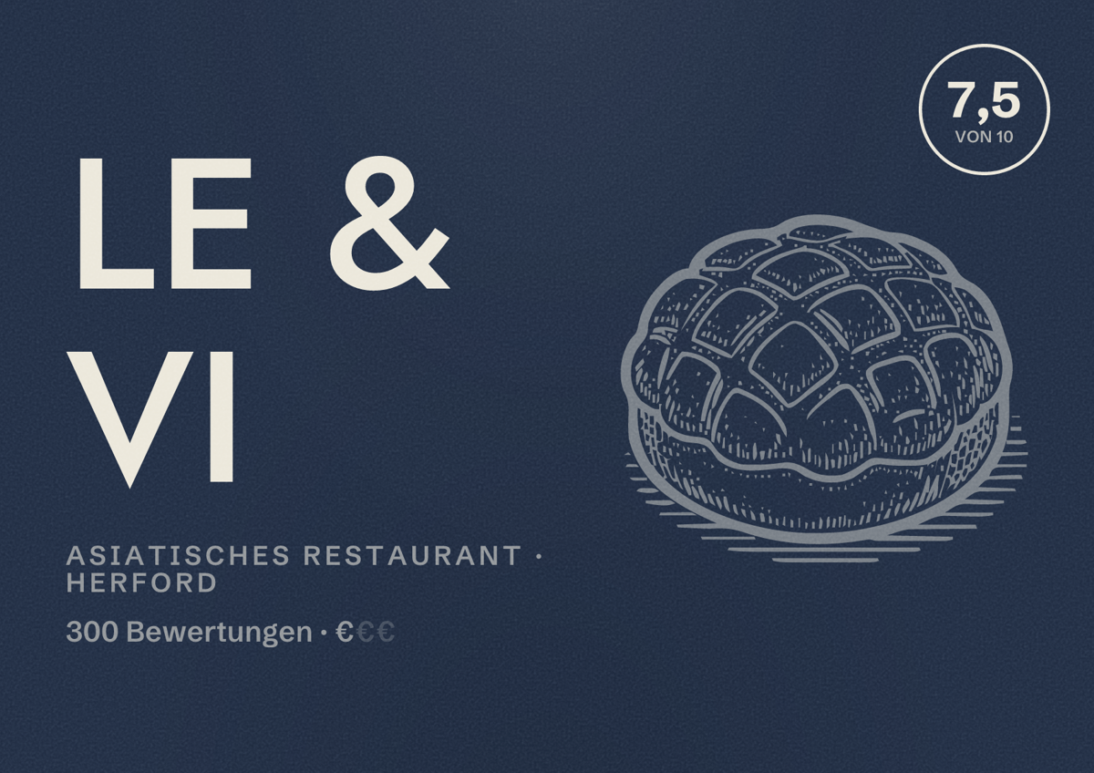Illustriertes Poster von Le & Vi, Asiatisches Restaurant in Herford: Bewertung 7,5 von 10 aus 300 Bewertungen, Preisniveau €