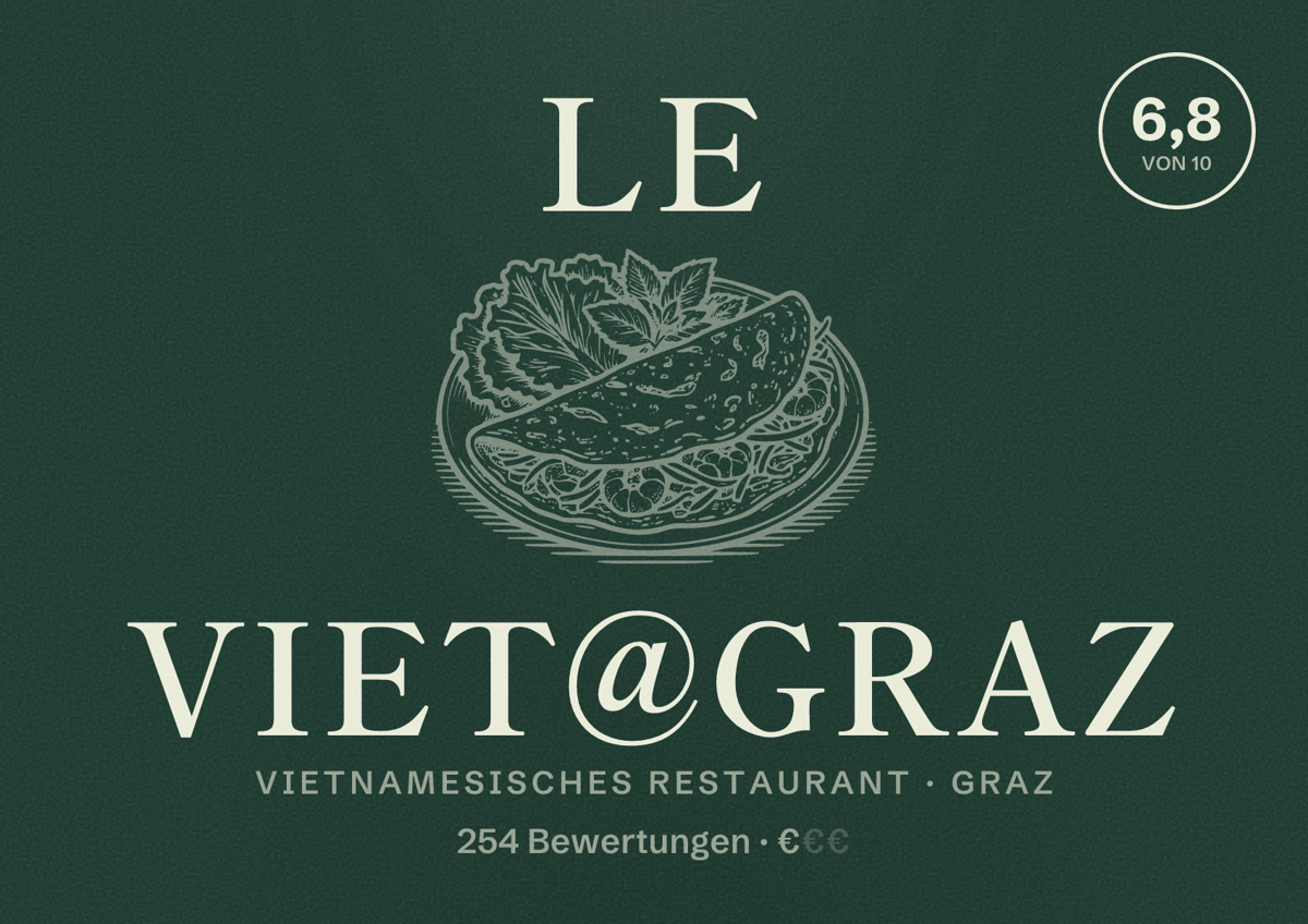 Illustriertes Poster von Le Viet@graz, Vietnamesisches Restaurant in Graz: Bewertung 6,8 von 10 aus 254 Bewertungen, Preisniveau €