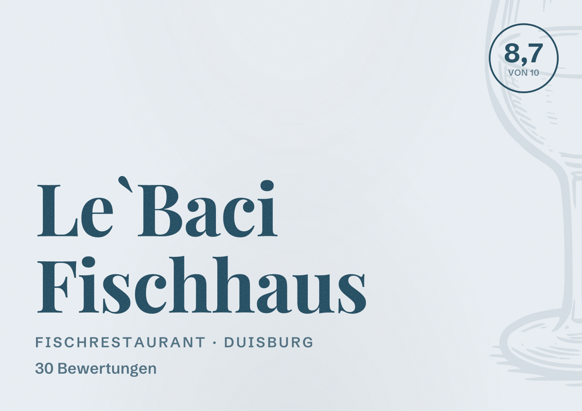 Illustriertes Poster von Le`Baci Fischhaus, Fischrestaurant in Duisburg: Bewertung 8,7 von 10 aus 30 Bewertungen