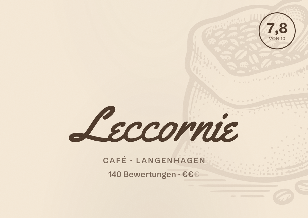 Illustriertes Poster von Leccornie, Café in Langenhagen: Bewertung 7,8 von 10 aus 140 Bewertungen, Preisniveau €€