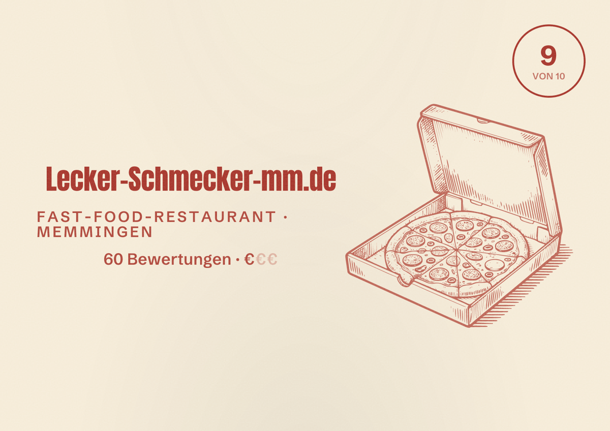 Illustriertes Poster von Lecker-Schmecker-mm.de, Fast-Food-Restaurant in Memmingen: Bewertung 9 von 10 aus 60 Bewertungen, Preisniveau €