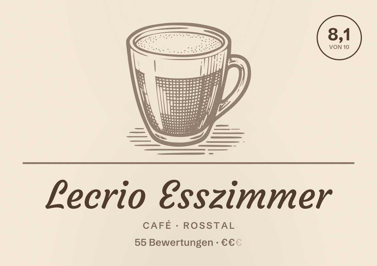 Illustriertes Poster von Lecrio Esszimmer, Café in Roßtal: Bewertung 8,1 von 10 aus 55 Bewertungen, Preisniveau €€