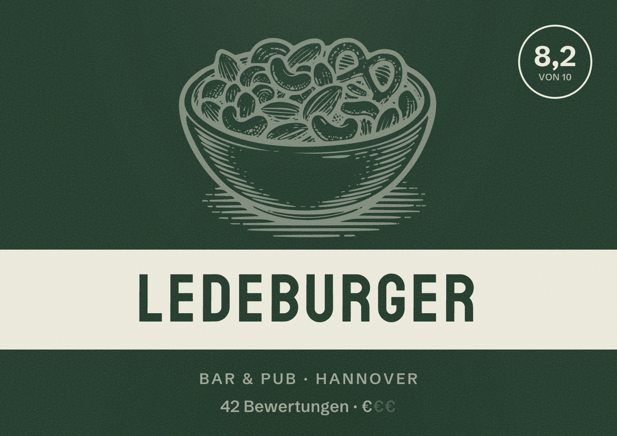 Illustriertes Poster von Ledeburger, Bar & Pub in Hannover: Bewertung 8,2 von 10 aus 42 Bewertungen, Preisniveau €