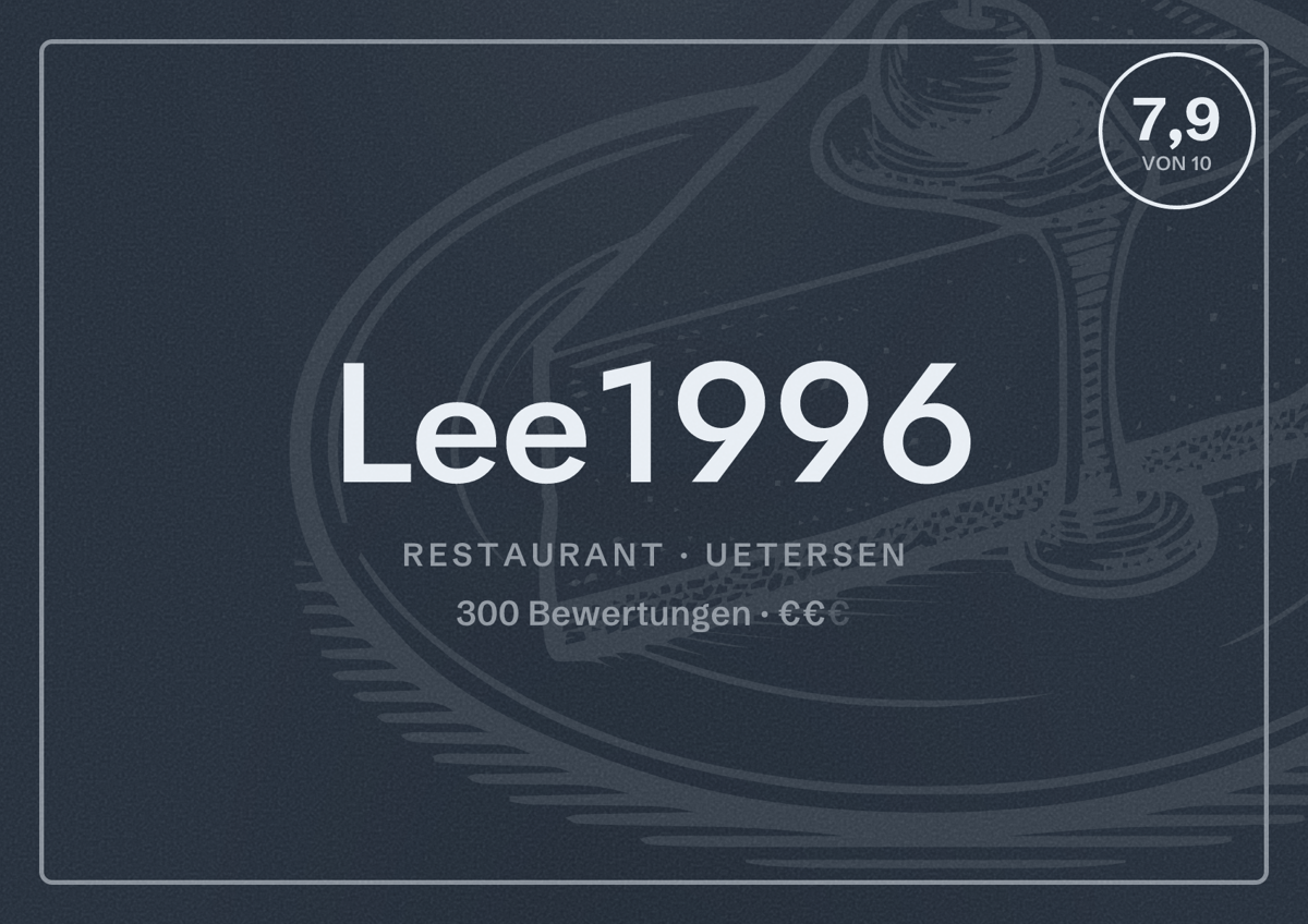 Illustriertes Poster von Lee1996, Restaurant in Uetersen: Bewertung 7,9 von 10 aus 300 Bewertungen, Preisniveau €€