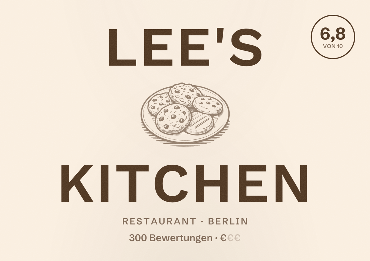 Illustriertes Poster von Lee's Kitchen, Restaurant in Berlin: Bewertung 6,8 von 10 aus 300 Bewertungen, Preisniveau €