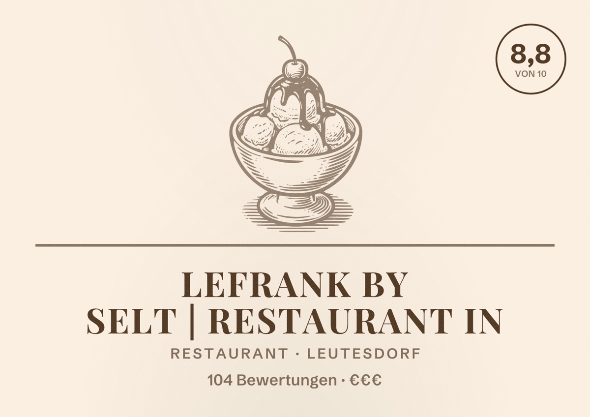 Illustriertes Poster von LeFrank by Selt | Restaurant in, Restaurant in Leutesdorf: Bewertung 8,8 von 10 aus 104 Bewertungen, Preisniveau €€€