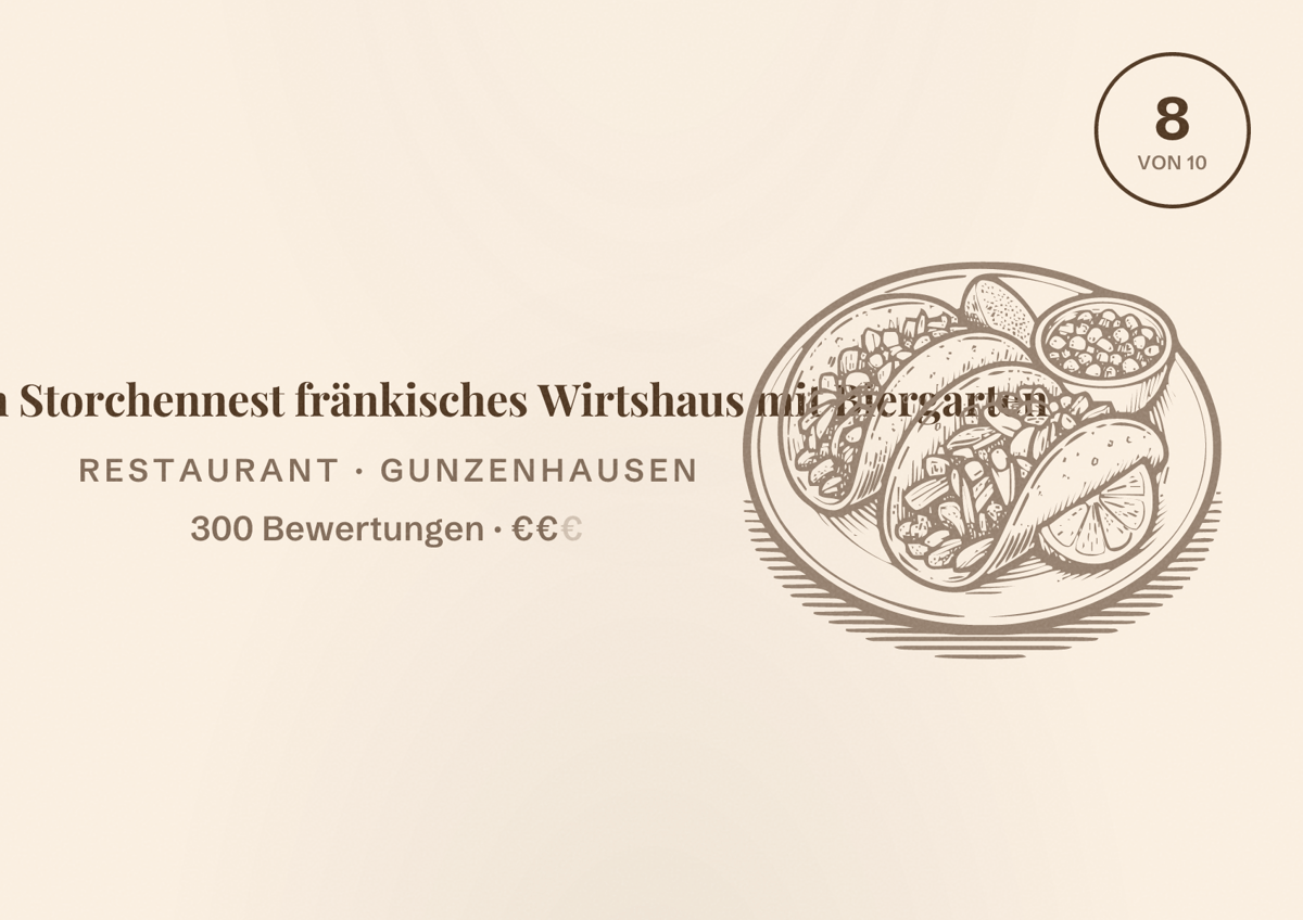 Illustriertes Poster von Lehner zum Storchennest fränkisches Wirtshaus mit Biergarten, Restaurant in Gunzenhausen: Bewertung 8 von 10 aus 300 Bewertungen, Preisniveau €€