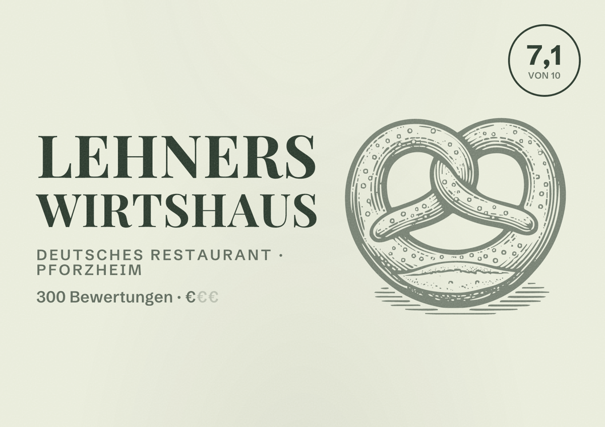Illustriertes Poster von Lehners Wirtshaus, Deutsches Restaurant in Pforzheim: Bewertung 7,1 von 10 aus 300 Bewertungen, Preisniveau €