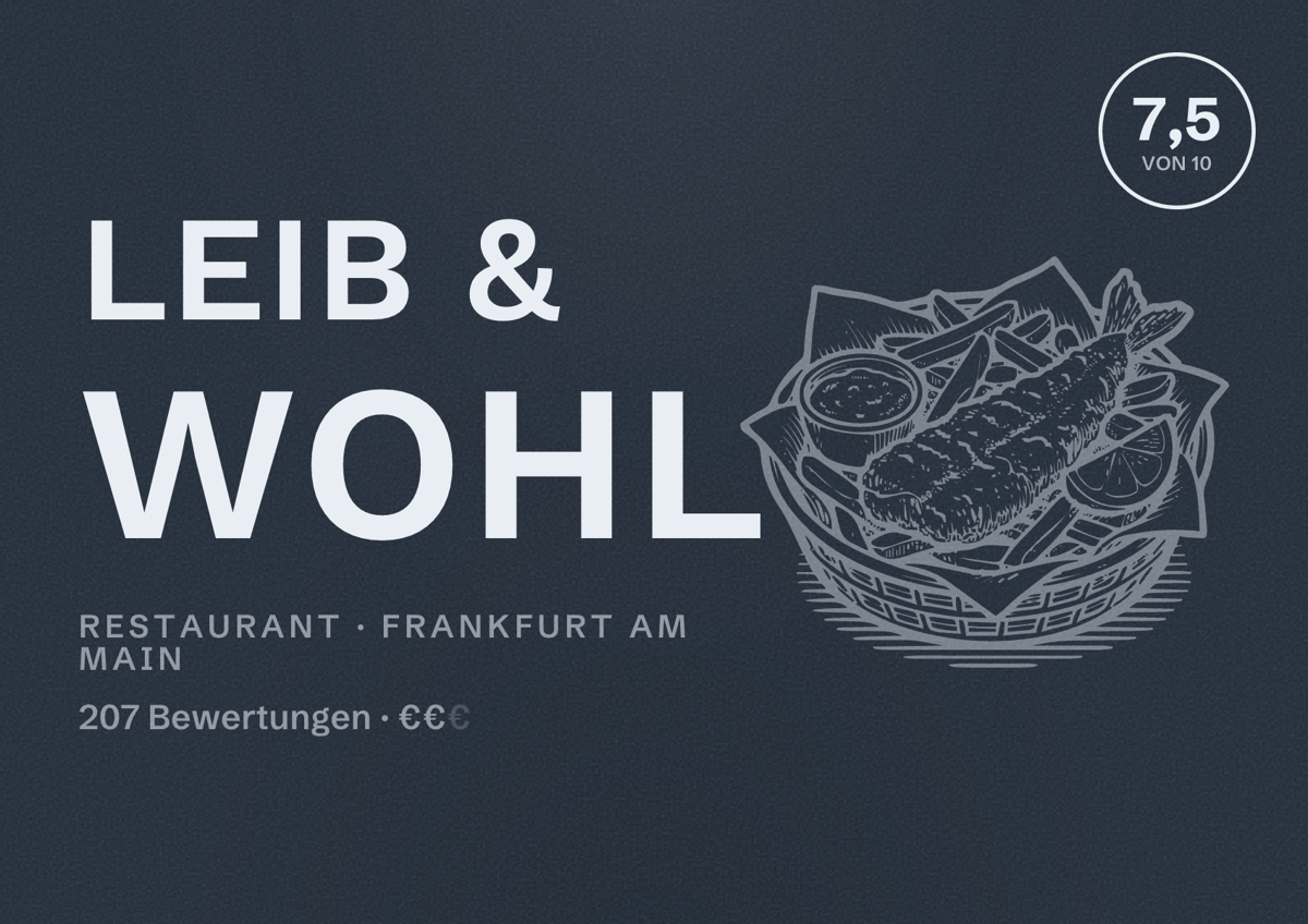 Illustriertes Poster von Leib & Wohl, Restaurant in Frankfurt am Main: Bewertung 7,5 von 10 aus 207 Bewertungen, Preisniveau €€