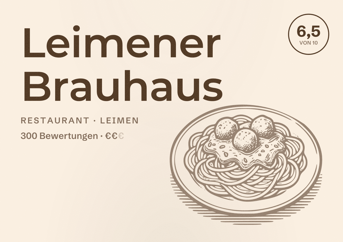 Illustriertes Poster von Leimener Brauhaus, Restaurant in Leimen: Bewertung 6,5 von 10 aus 300 Bewertungen, Preisniveau €€
