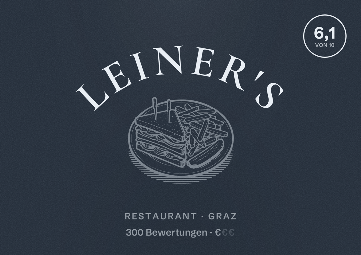 Illustriertes Poster von Leiner's, Restaurant in Graz: Bewertung 6,1 von 10 aus 300 Bewertungen, Preisniveau €