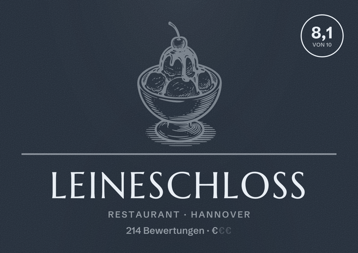Illustriertes Poster von Leineschloss, Restaurant in Hannover: Bewertung 8,1 von 10 aus 214 Bewertungen, Preisniveau €