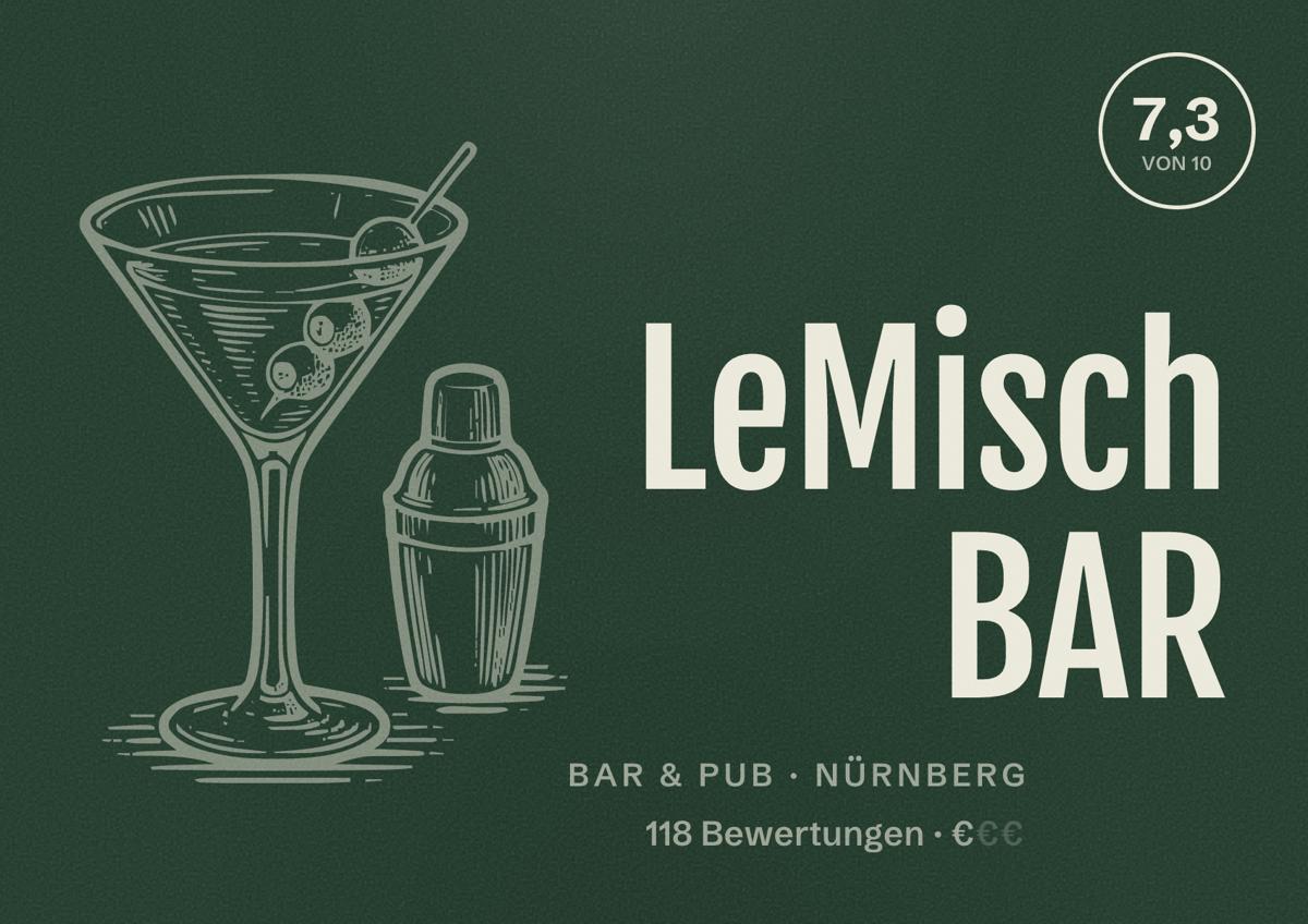 Illustriertes Poster von LeMisch BAR, Bar & Pub in Nürnberg: Bewertung 7,3 von 10 aus 118 Bewertungen, Preisniveau €