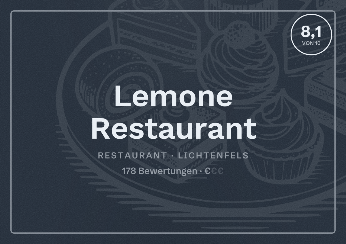 Illustriertes Poster von Lemone Restaurant, Restaurant in Lichtenfels: Bewertung 8,1 von 10 aus 178 Bewertungen, Preisniveau €