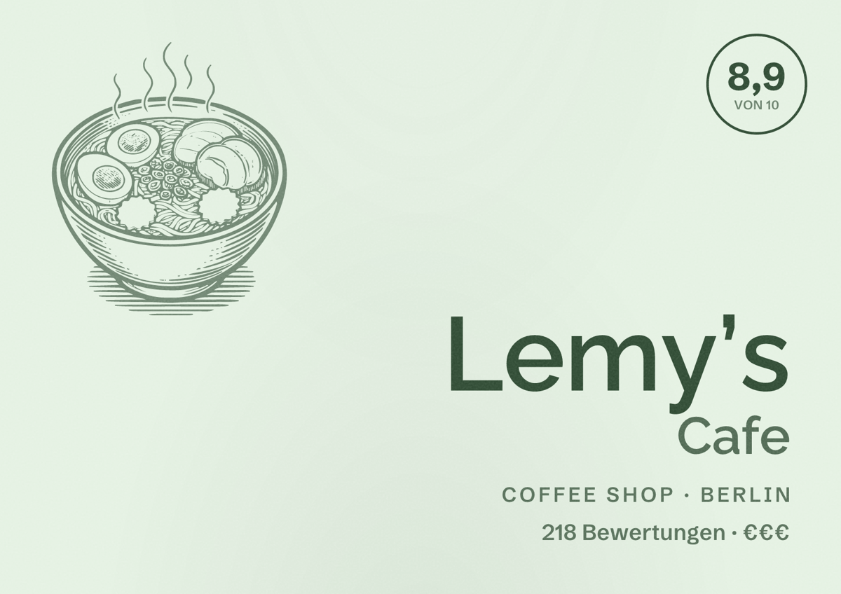 Illustriertes Poster von Lemy’s Cafe, Coffee Shop in Berlin: Bewertung 8,9 von 10 aus 218 Bewertungen, Preisniveau €€€