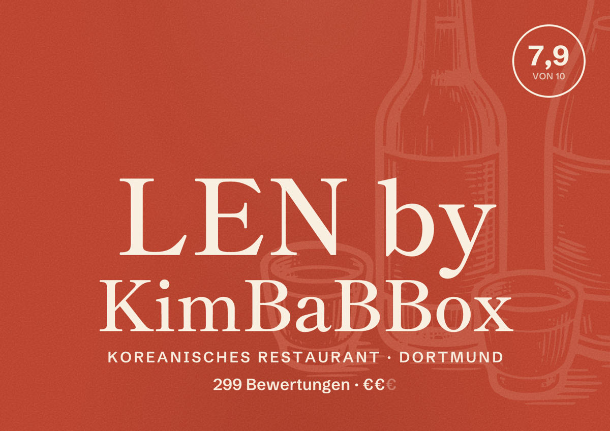 Illustriertes Poster von LEN by KimBaBBox, Koreanisches Restaurant in Dortmund: Gästebewertung 7,9 von 10 aus 299 Bewertungen