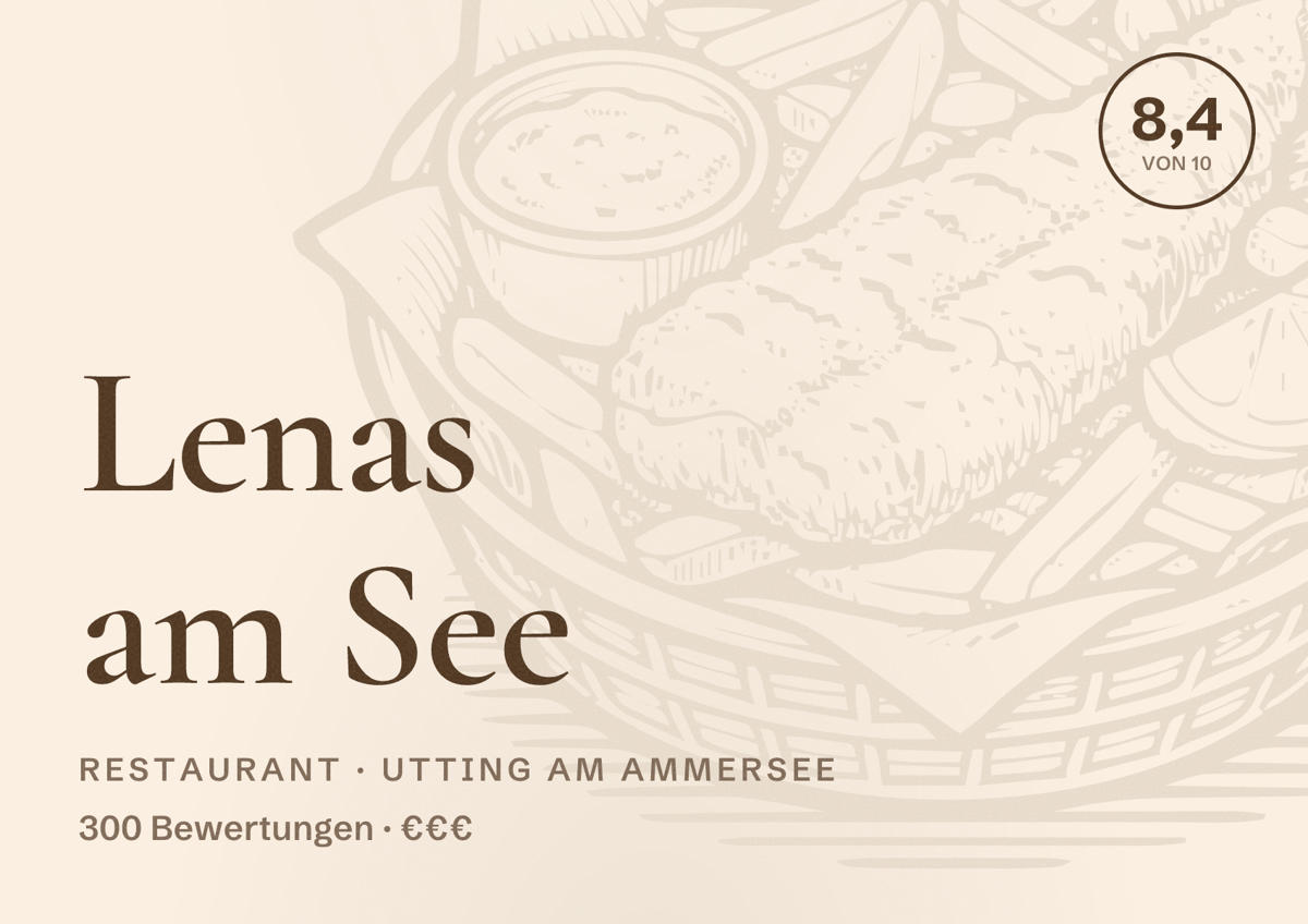 Illustriertes Poster von Lenas am See, Restaurant in Utting am Ammersee: Bewertung 8,4 von 10 aus 300 Bewertungen, Preisniveau €€€