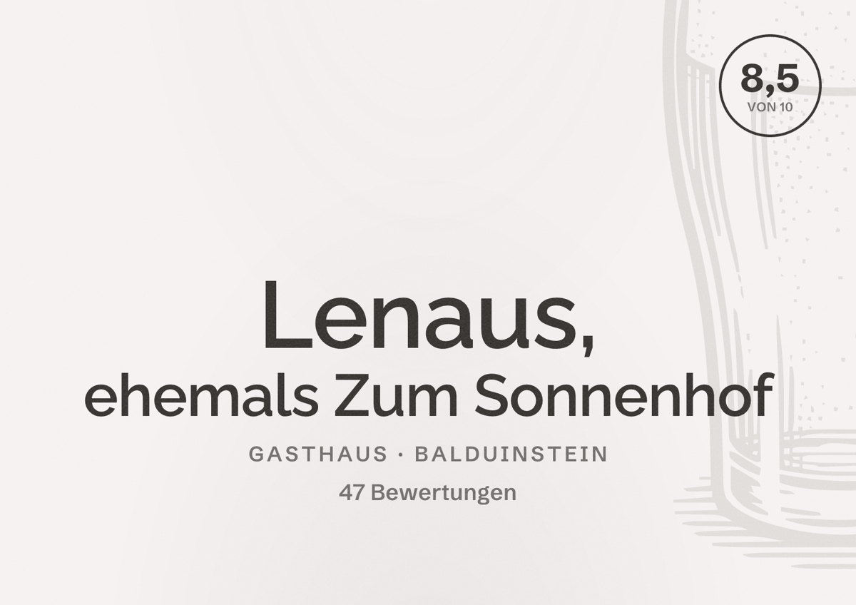 Illustriertes Poster von Lenaus, ehemals Zum Sonnenhof, Gasthaus in Balduinstein: Bewertung 8,5 von 10 aus 47 Bewertungen