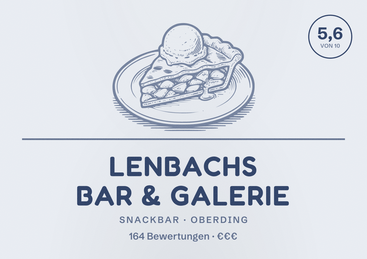 Illustriertes Poster von Lenbachs Bar & Galerie, Snackbar in Oberding: Bewertung 5,6 von 10 aus 164 Bewertungen, Preisniveau €€€
