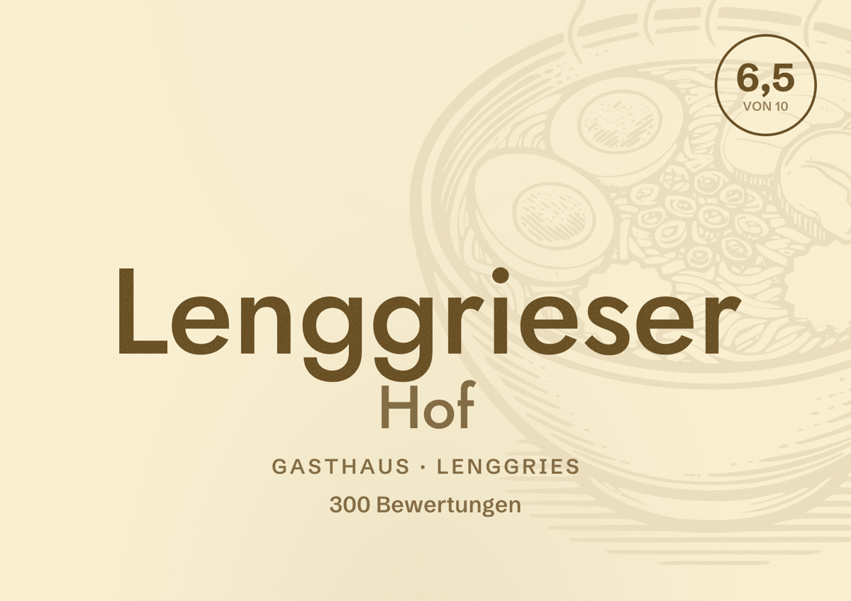 Illustriertes Poster von Lenggrieser Hof, Gasthaus in Lenggries: Bewertung 6,5 von 10 aus 300 Bewertungen
