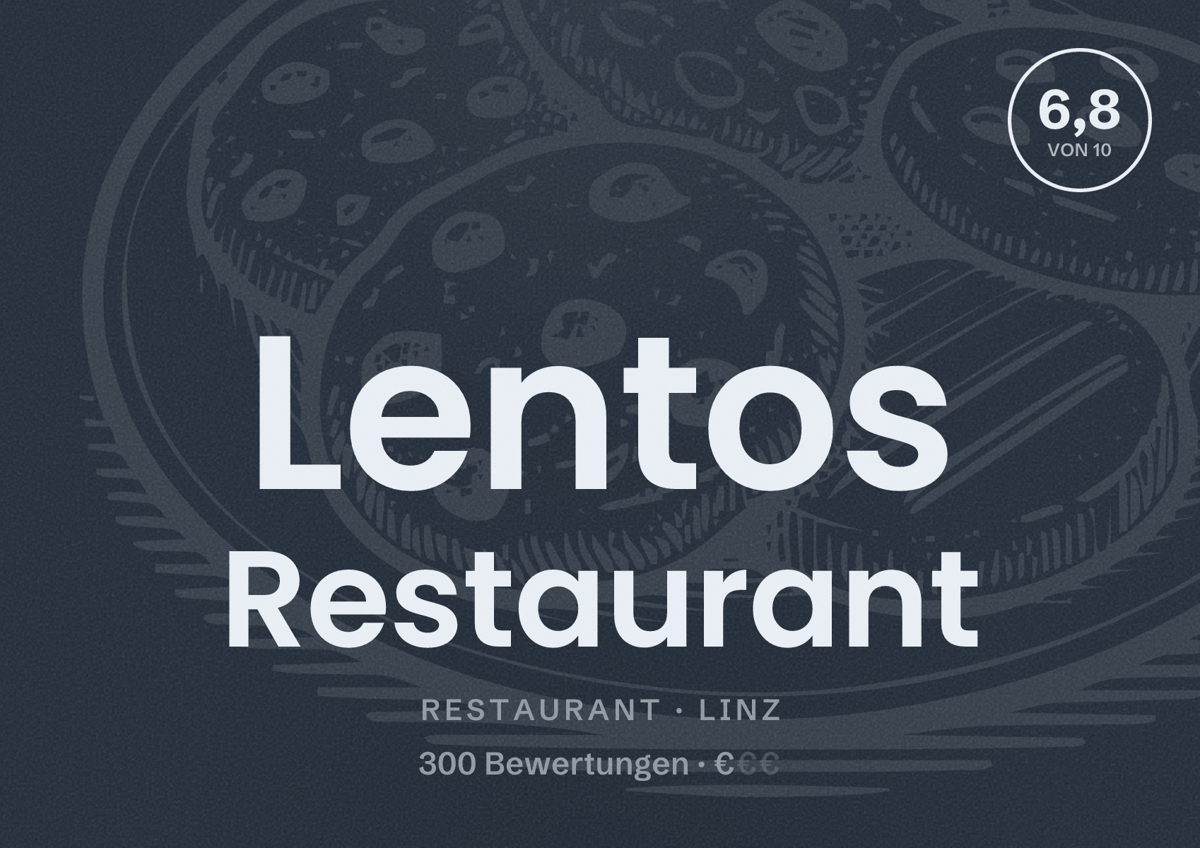 Illustriertes Poster von Lentos Restaurant, Restaurant in Linz: Bewertung 6,8 von 10 aus 300 Bewertungen, Preisniveau €