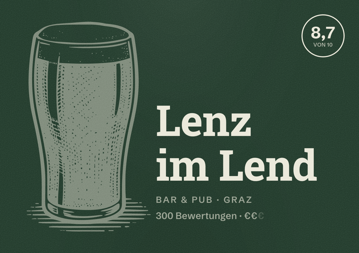 Illustriertes Poster von Lenz im Lend, Bar & Pub in Graz: Bewertung 8,7 von 10 aus 300 Bewertungen, Preisniveau €€