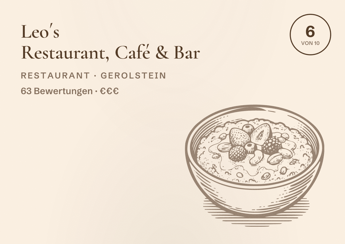 Illustriertes Poster von Leo´s Restaurant, Café & Bar, Restaurant in Gerolstein: Bewertung 6 von 10 aus 63 Bewertungen, Preisniveau €€€