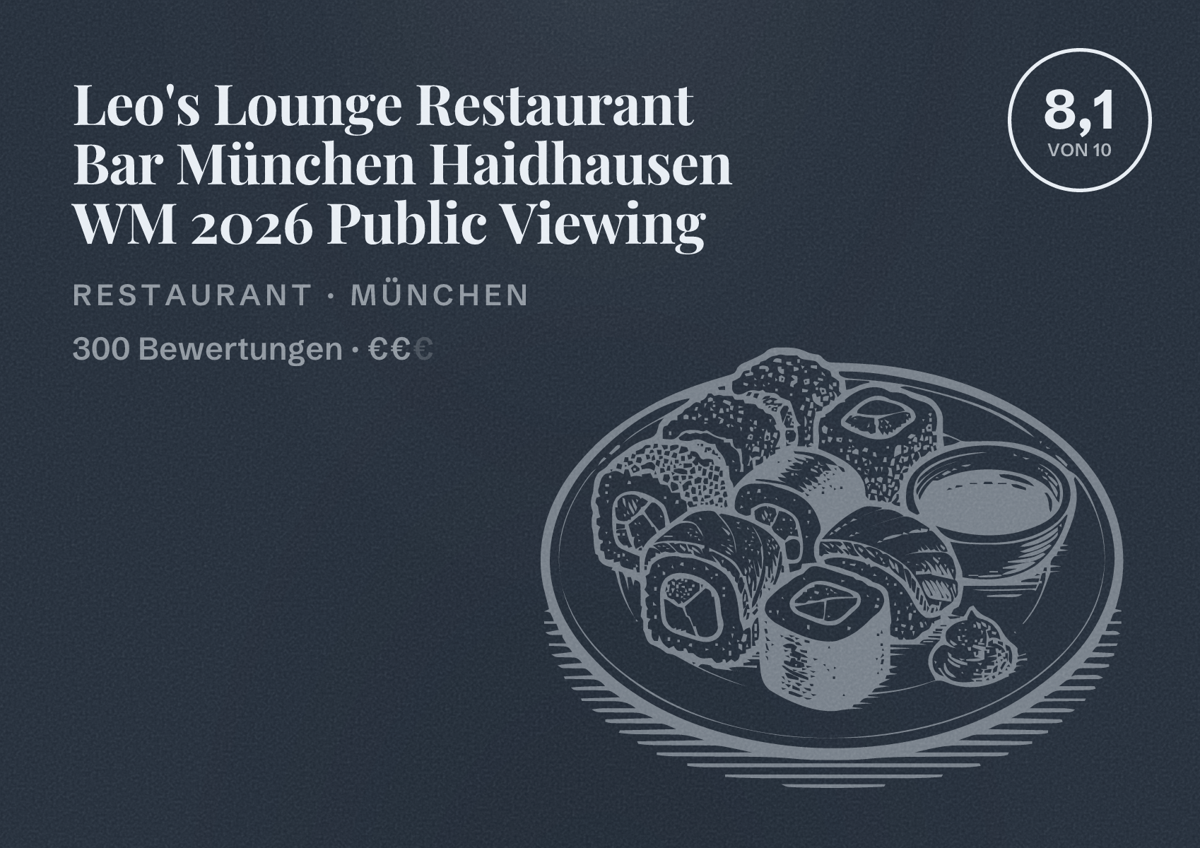 Illustriertes Poster von Leo's Lounge Restaurant Bar München Haidhausen WM 2026 Public Viewing, Restaurant in München: Bewertung 8,1 von 10 aus 300 Bewertungen, Preisniveau €€