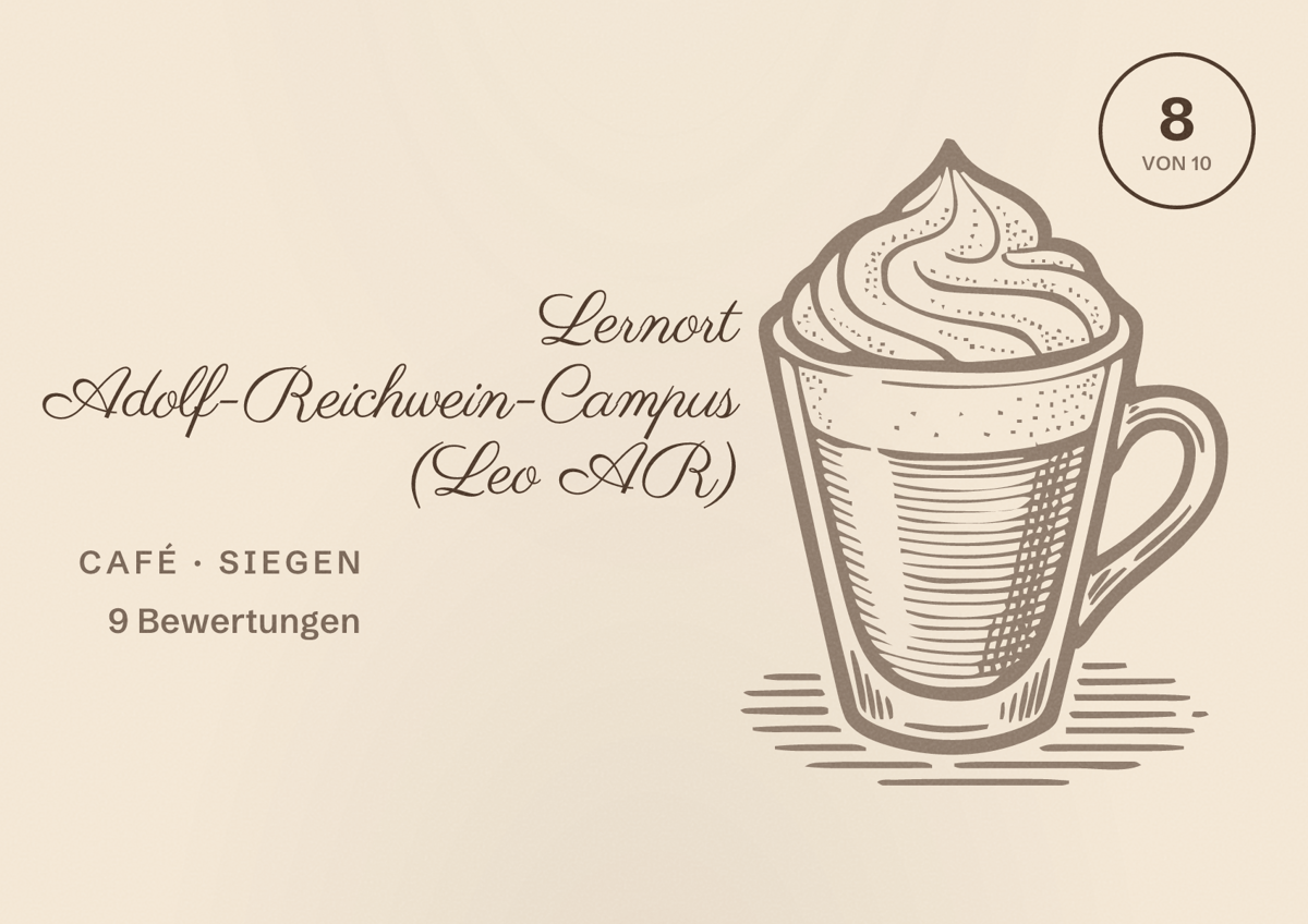 Illustriertes Poster von Lernort Adolf-Reichwein-Campus (Leo AR), Café in Siegen: Bewertung 8 von 10 aus 9 Bewertungen