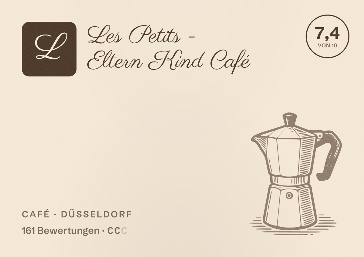 Illustriertes Poster von Les Petits - Eltern Kind Café, Café in Düsseldorf: Bewertung 7,4 von 10 aus 161 Bewertungen, Preisniveau €€