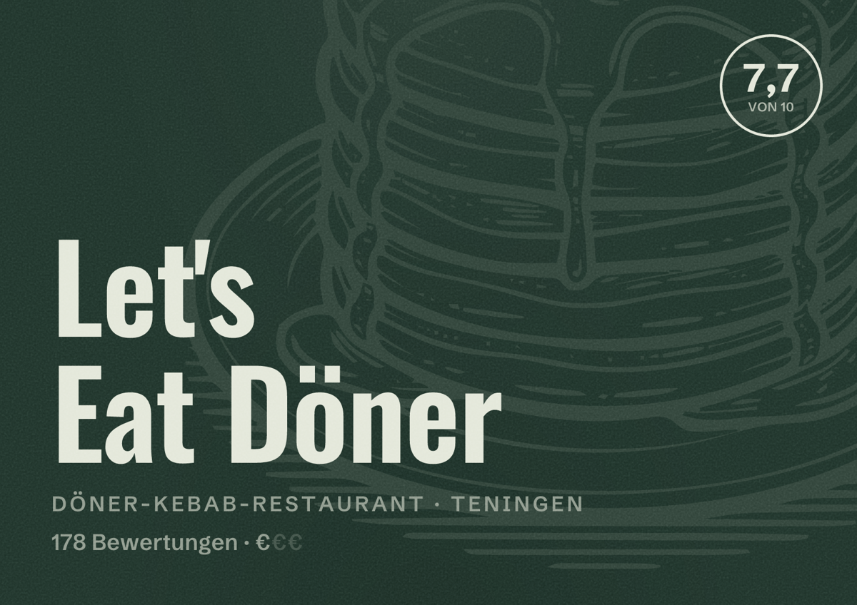 Illustriertes Poster von Let's Eat Döner, Döner-Kebab-Restaurant in Teningen: Bewertung 7,7 von 10 aus 178 Bewertungen, Preisniveau €