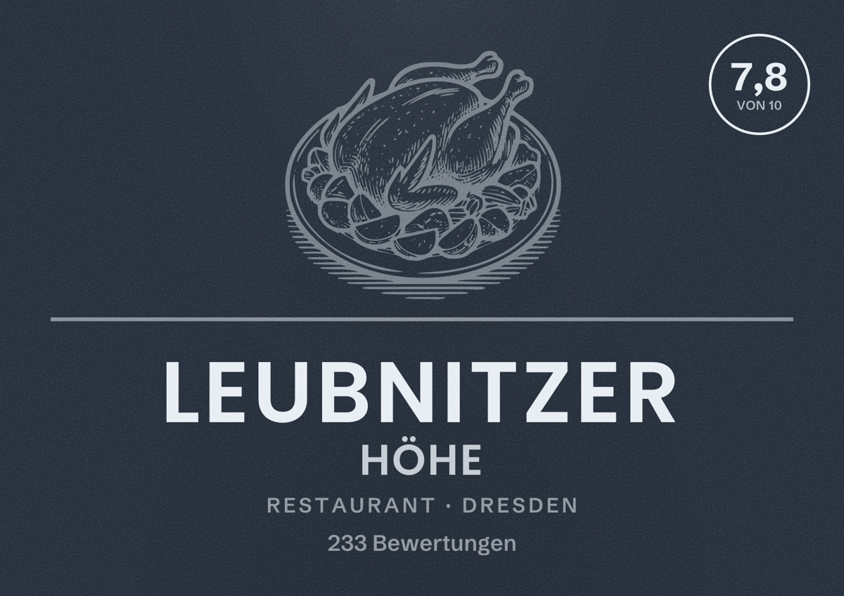 Illustriertes Poster von Leubnitzer Höhe, Restaurant in Dresden: Bewertung 7,8 von 10 aus 233 Bewertungen