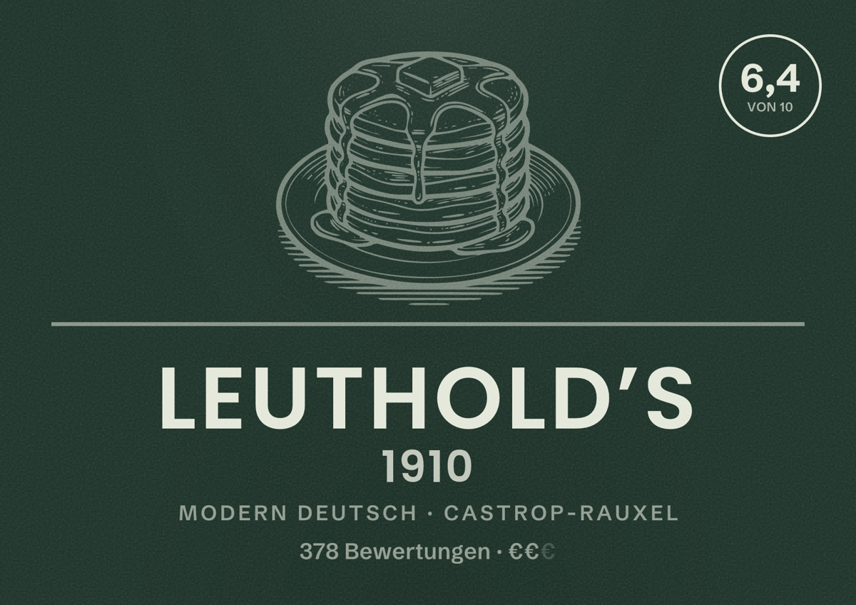 Illustriertes Poster von Leuthold’s 1910, Modern Deutsch in Castrop-Rauxel: Bewertung 6,4 von 10 aus 378 Bewertungen, Preisniveau €€