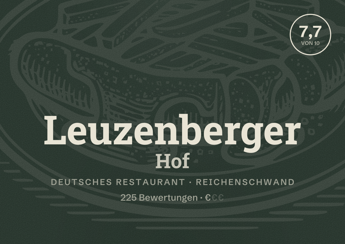 Illustriertes Poster von Leuzenberger Hof, Deutsches Restaurant in Reichenschwand: Bewertung 7,7 von 10 aus 225 Bewertungen, Preisniveau €