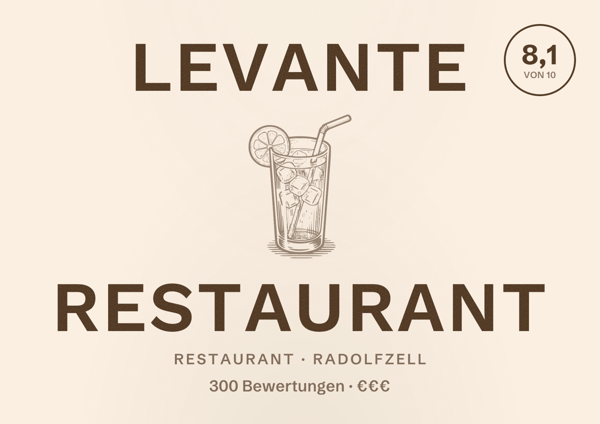Illustriertes Poster von Levante Restaurant, Restaurant in Radolfzell: Bewertung 8,1 von 10 aus 300 Bewertungen, Preisniveau €€€