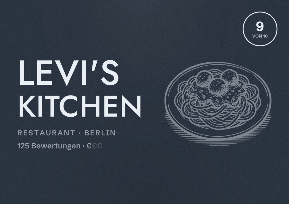 Illustriertes Poster von Levi's KITCHEN, Restaurant in Berlin: Bewertung 9,0 von 10 aus 125 Bewertungen, Preisniveau €