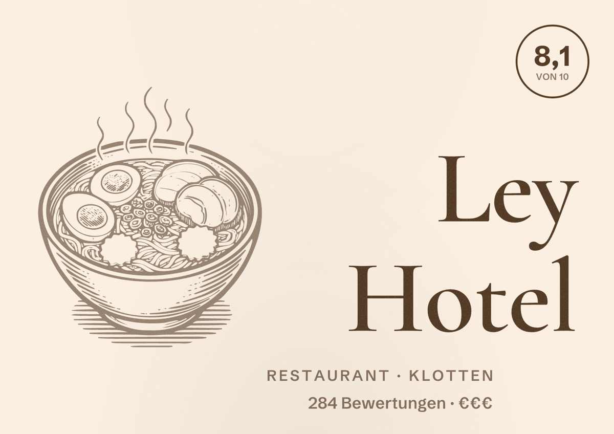 Illustriertes Poster von Ley Hotel, Restaurant in Klotten: Bewertung 8,1 von 10 aus 284 Bewertungen, Preisniveau €€€