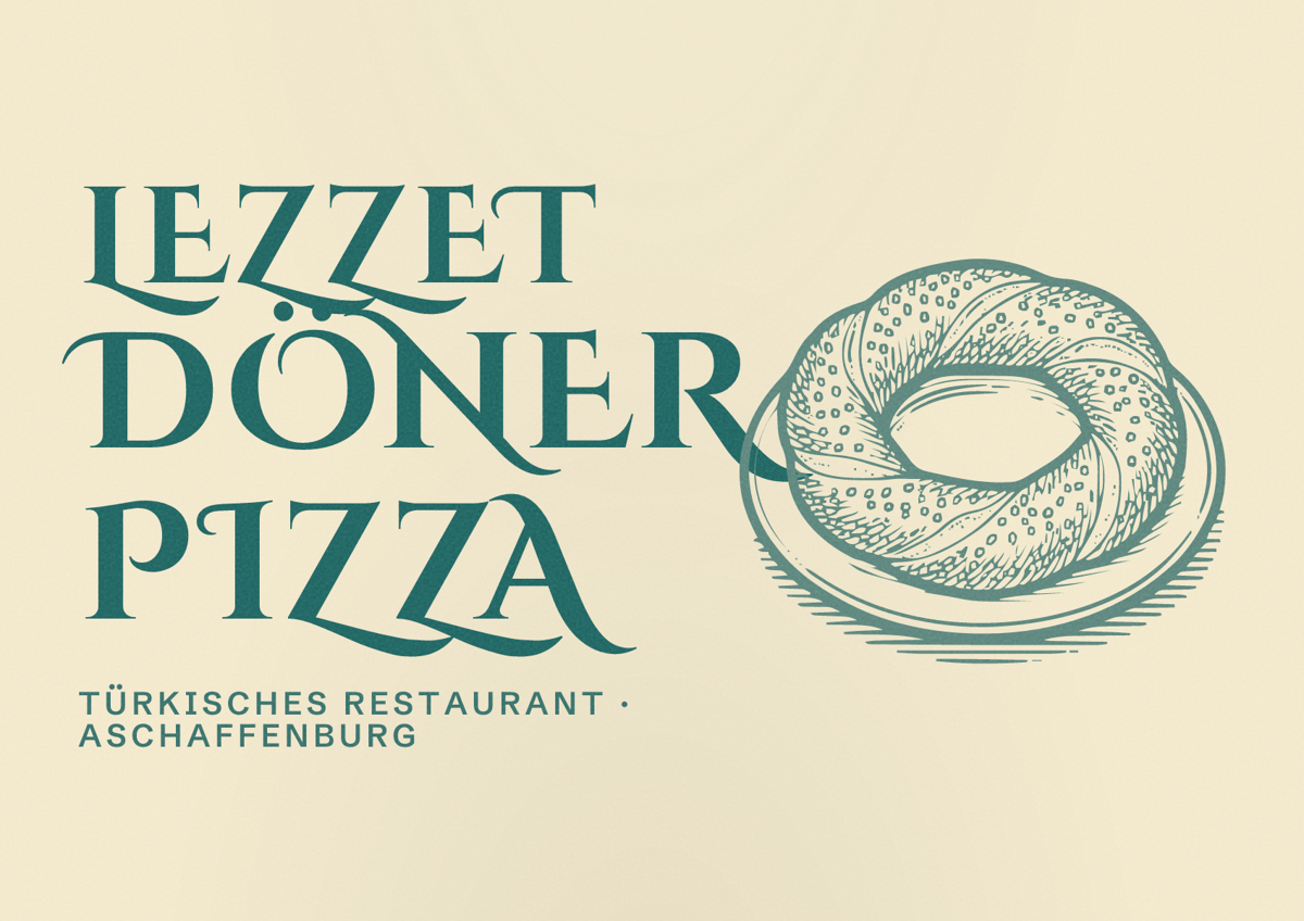 Illustriertes Poster von LEZZET DÖNER PIZZA, Türkisches Restaurant in Aschaffenburg