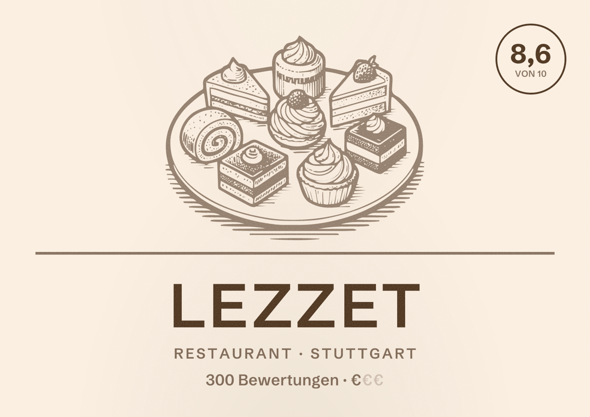 Illustriertes Poster von LezzET, Restaurant in Stuttgart: Bewertung 8,6 von 10 aus 300 Bewertungen, Preisniveau €