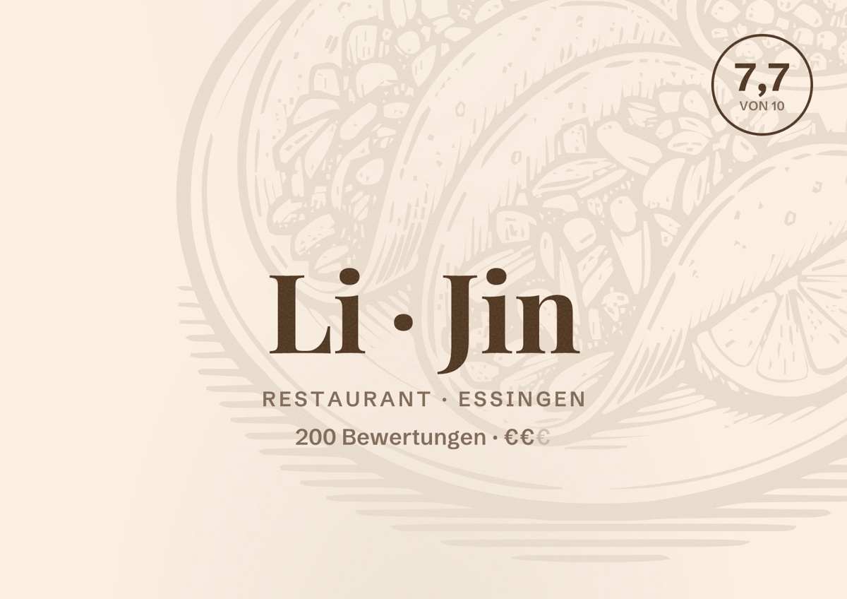 Illustriertes Poster von Li Jin, Restaurant in Essingen: Bewertung 7,7 von 10 aus 200 Bewertungen, Preisniveau €€